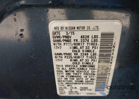 2015 Nissan Rogue Select S z USA, uszkodzony, nr VIN JN8AS5MV6FW758596